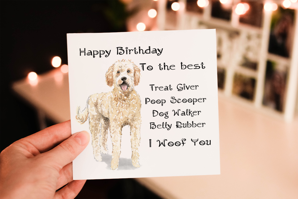 Golden Doodle Dog Birthday Card, Dog Birthday Card